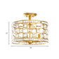 Vintage Hollowed Out Drum Semi Flush 3/4 Heads Crystal Embedded Flush Mount Ceiling Light Fixture in Gold Clearhalo 'Ceiling Lights' 'Close To Ceiling Lights' 'Close to ceiling' 'Semi-flushmount' Lighting' 787740