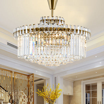 Tiered Round Clear Crystal Chandelier Light Classic 10/18 Heads Living Room Pendant Lighting in Gold Gold Clearhalo 'Ceiling Lights' 'Chandeliers' Lighting' options 787746_8f8f3032-4c6b-4507-ad99-14fb2a63a558
