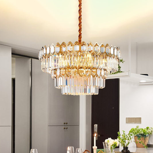 8 Heads Ceiling Chandelier Rustic Dining Room Hanging Light Fixture with Tiered Crystal Rod Shade in Gold Clearhalo 'Ceiling Lights' 'Chandeliers' Lighting' options 787790