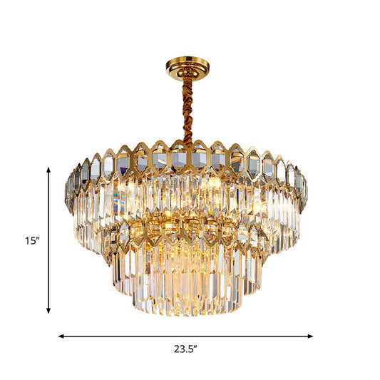 8 Heads Ceiling Chandelier Rustic Dining Room Hanging Light Fixture with Tiered Crystal Rod Shade in Gold Clearhalo 'Ceiling Lights' 'Chandeliers' Lighting' options 787793