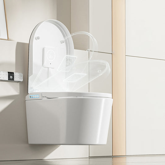 White Elongated Wall Mounted Bidet with Wireless Remote Control Clearhalo 'Bathroom Remodel & Bathroom Fixtures' 'Bidets' 'Home Improvement' 'home_improvement' 'home_improvement_bidets' 'Toilets & Bidets' 7878128