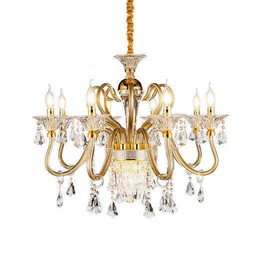 Traditional Candelabra Chandelier 6/8 Heads Metal Drop Pendant in Gold with Clear Crystal Droplet Clearhalo 'Ceiling Lights' 'Chandeliers' Lighting' options 787830