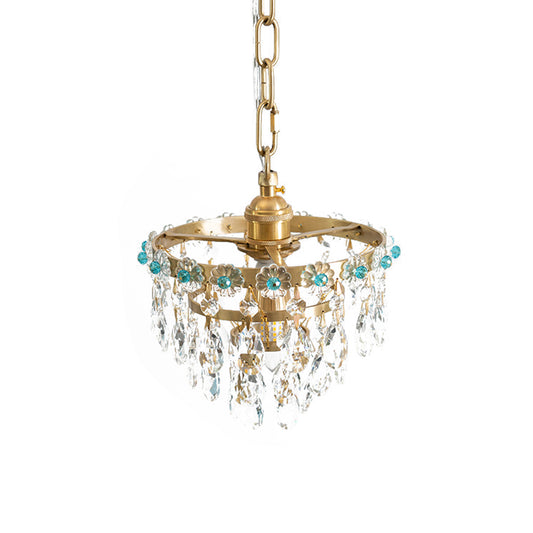 Tapered Faceted Crystal Hanging Light Modern 4 Bulbs Dining Room Ceiling Pendant Lamp in Gold Clearhalo 'Ceiling Lights' 'Chandeliers' Lighting' options 787908