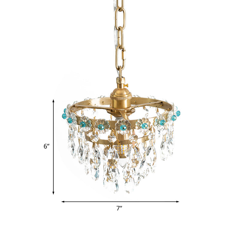 Tapered Faceted Crystal Hanging Light Modern 4 Bulbs Dining Room Ceiling Pendant Lamp in Gold Clearhalo 'Ceiling Lights' 'Chandeliers' Lighting' options 787909