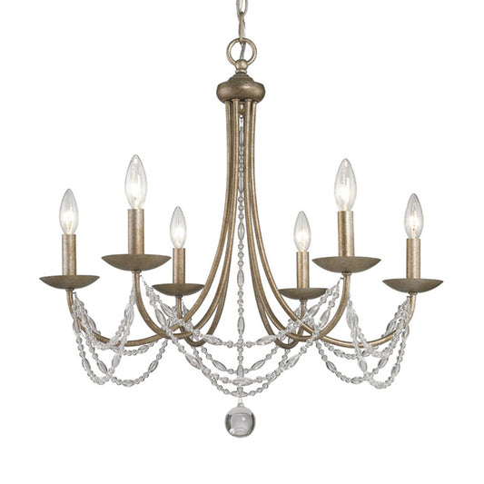3/6 Heads Metal Hanging Chandelier Traditional Silver Candelabra Pendant Lamp with Crystal Strand Deco Clearhalo 'Ceiling Lights' 'Chandeliers' Lighting' options 787916