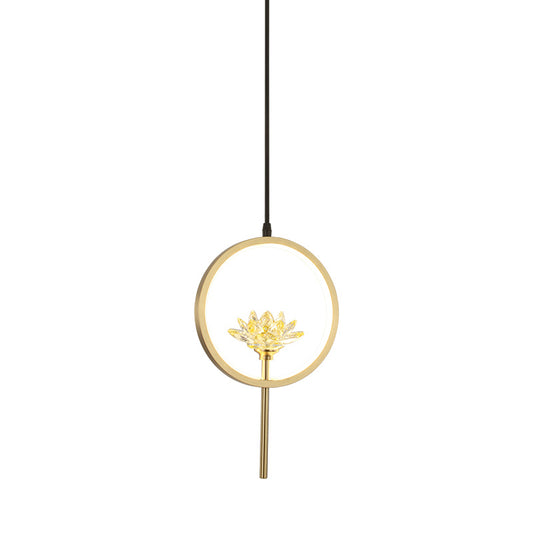 Minimalistic Lotus Pendant Lamp Crystal LED Hanging Light Fixture with Ring Arm in Gold Clearhalo 'Ceiling Lights' 'Modern Pendants' 'Modern' 'Pendant Lights' 'Pendants' Lighting' 787929
