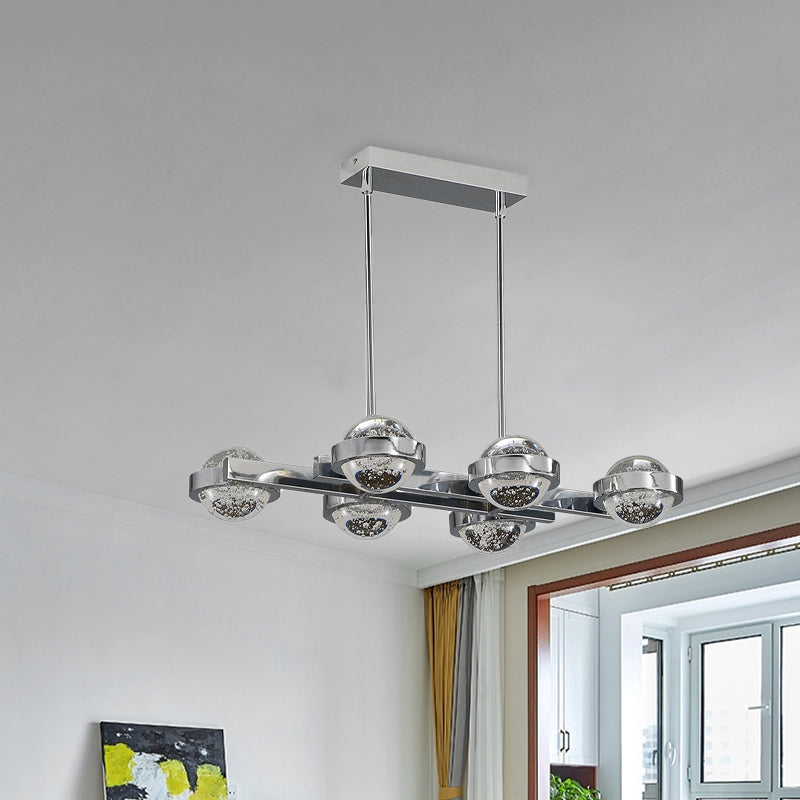 Chrome/Gold Finish 6-Head LED Island Lamp Seedy Crystal Ball Hanging Light over Dining Table Chrome Clearhalo 'Ceiling Lights' 'Island Lights' Lighting' 788006