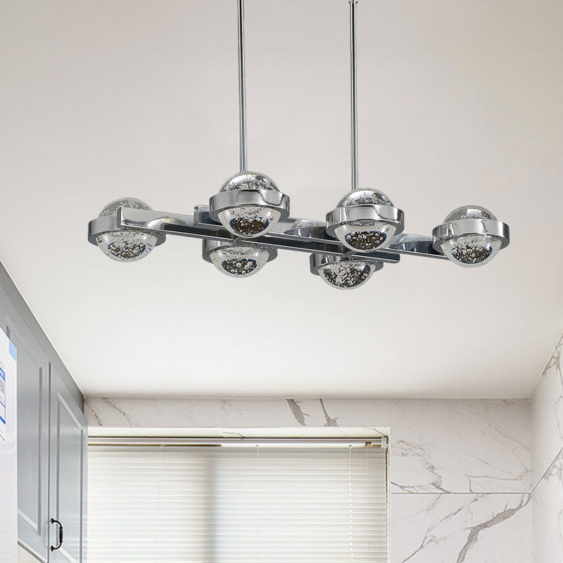 Chrome/Gold Finish 6-Head LED Island Lamp Seedy Crystal Ball Hanging Light over Dining Table Clearhalo 'Ceiling Lights' 'Island Lights' Lighting' 788007