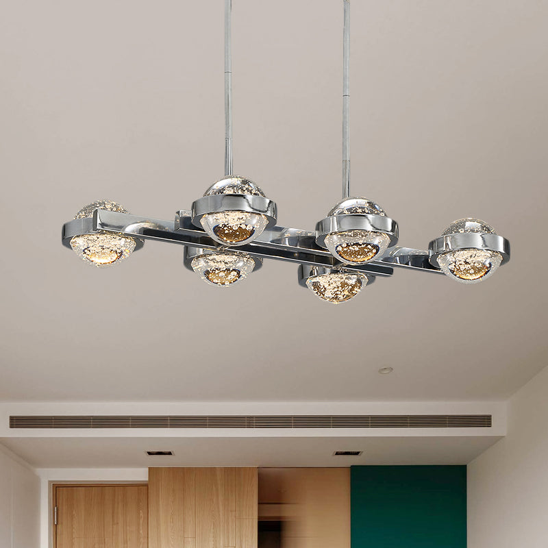 Chrome/Gold Finish 6-Head LED Island Lamp Seedy Crystal Ball Hanging Light over Dining Table Gold Clearhalo 'Ceiling Lights' 'Island Lights' Lighting' 788010