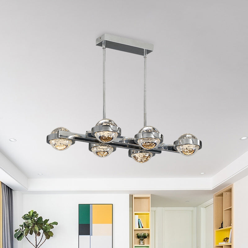 Chrome/Gold Finish 6-Head LED Island Lamp Seedy Crystal Ball Hanging Light over Dining Table Clearhalo 'Ceiling Lights' 'Island Lights' Lighting' 788012