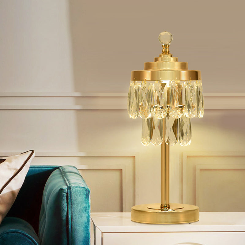 Gold LED Table Light Vintage Beveled Crystal Prism 2 Tiers Night Stand Lamp for Bedroom Clearhalo 'Lamps' 'Table Lamps' Lighting' 788090