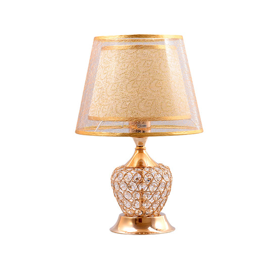 1 Light Night Stand Lamp Retro Urn Shape Crystal Embedded Table Lighting with Dual Empire Shade in Red/Gold Clearhalo 'Lamps' 'Table Lamps' Lighting' 788125