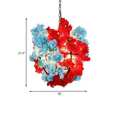 3 Bulbs Floral Spherical Chandelier Lighting Fixture Industrial Red and Blue Metallic Suspension Lamp Clearhalo 'Cast Iron' 'Ceiling Lights' 'Chandeliers' 'Industrial Chandeliers' 'Industrial' 'Metal' 'Middle Century Chandeliers' 'Rustic Chandeliers' 'Tiffany' Lighting' 790246