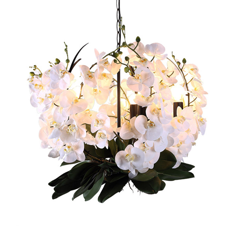 Magnolia Metal Pendant Chandelier Factory 5 Lights Dining Room Hanging Light Kit in White Clearhalo 'Cast Iron' 'Ceiling Lights' 'Chandeliers' 'Industrial Chandeliers' 'Industrial' 'Metal' 'Middle Century Chandeliers' 'Rustic Chandeliers' 'Tiffany' Lighting' 790248