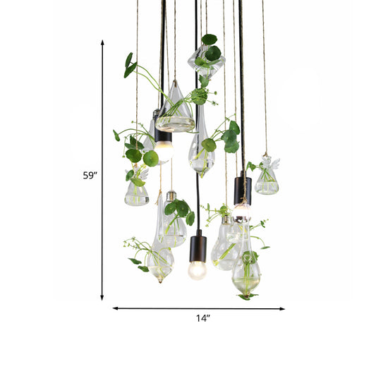 Green 3-Light Planter Cluster Pendant Industrial Clear Glass Teardrop Ceiling Hang Fixture with Open Bulb Clearhalo 'Ceiling Lights' 'Chandeliers' 'Glass shade' 'Glass' 'Industrial Pendants' 'Industrial' 'Middle Century Pendants' 'Pendant Lights' 'Pendants' 'Tiffany' Lighting' 790346