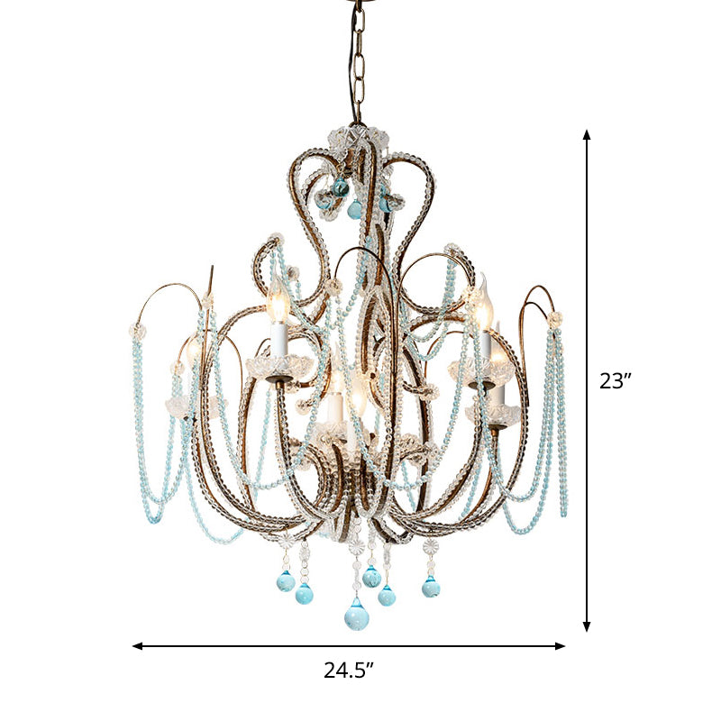 Candle Crystal Beads Hanging Chandelier Modernism 6 Bulbs Living Room Suspension Light in Rust Clearhalo 'Ceiling Lights' 'Chandeliers' 'Modern Chandeliers' 'Modern' Lighting' 790358