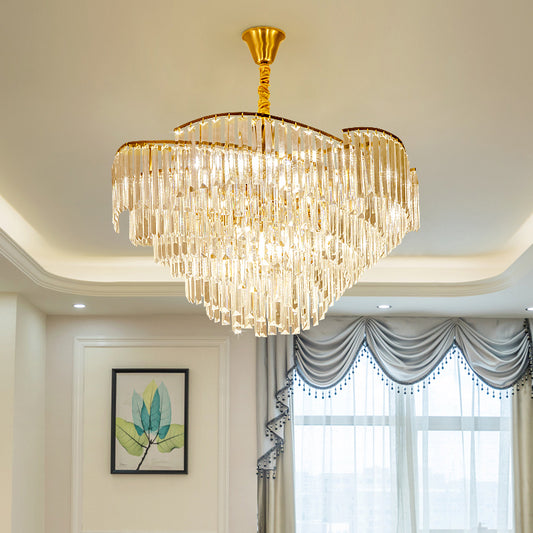 Crystal Block Brass Chandelier Light Fixture Spiral 5-Head Modernist LED Ceiling Suspension Lamp Brass Clearhalo 'Ceiling Lights' 'Chandeliers' 'Modern Chandeliers' 'Modern' Lighting' 790363
