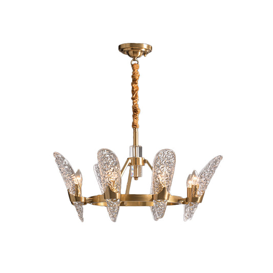 Brass 8/10-Bulb Suspension Light Minimal Clear Crystal Glass Arc Panel Chandelier Pendant Lamp Clearhalo 'Ceiling Lights' 'Chandeliers' 'Modern Chandeliers' 'Modern' Lighting' 790368