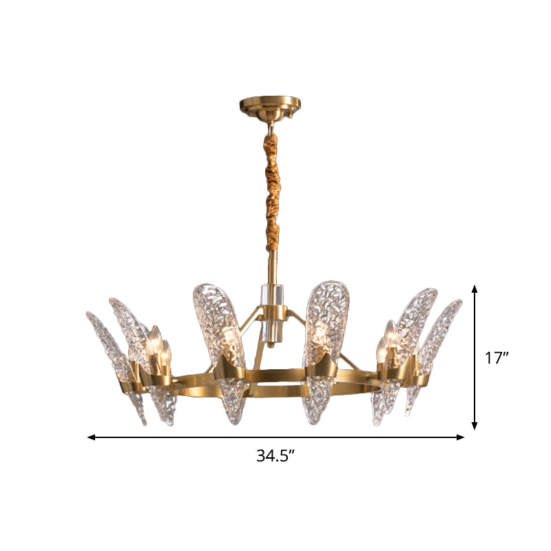 Brass 8/10-Bulb Suspension Light Minimal Clear Crystal Glass Arc Panel Chandelier Pendant Lamp Clearhalo 'Ceiling Lights' 'Chandeliers' 'Modern Chandeliers' 'Modern' Lighting' 790375