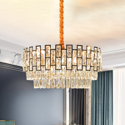 5 Lights Hanging Lighting Modernism 3-Tier Faceted Crystal Ceiling Chandelier in Gold Gold Clearhalo 'Ceiling Lights' 'Chandeliers' 'Modern Chandeliers' 'Modern' Lighting' 790376