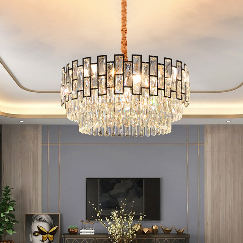 5 Lights Hanging Lighting Modernism 3-Tier Faceted Crystal Ceiling Chandelier in Gold Clearhalo 'Ceiling Lights' 'Chandeliers' 'Modern Chandeliers' 'Modern' Lighting' 790377
