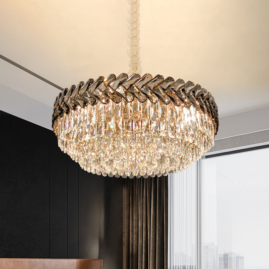 Gold 3-Tier Pendant Chandelier Modernist Beveled Crystal 5-Light Living Room Hanging Lamp Kit Clearhalo 'Ceiling Lights' 'Chandeliers' 'Modern Chandeliers' 'Modern' Lighting' 790389