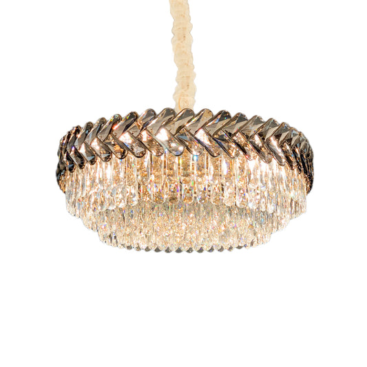 Gold 3-Tier Pendant Chandelier Modernist Beveled Crystal 5-Light Living Room Hanging Lamp Kit Clearhalo 'Ceiling Lights' 'Chandeliers' 'Modern Chandeliers' 'Modern' Lighting' 790390