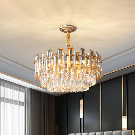 9 Bulbs Round Pendant Chandelier Modern Gold Finish Cut Crystal Suspension Light for Living Room Clearhalo 'Ceiling Lights' 'Chandeliers' 'Modern Chandeliers' 'Modern' Lighting' 790397