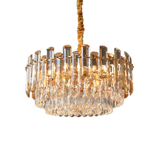9 Bulbs Round Pendant Chandelier Modern Gold Finish Cut Crystal Suspension Light for Living Room Clearhalo 'Ceiling Lights' 'Chandeliers' 'Modern Chandeliers' 'Modern' Lighting' 790398