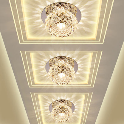 LED Clear Crystal Glass Flushmount Lighting Modern Chrome Sphere Corridor Flush Lamp Fixture Chrome Clearhalo 'Ceiling Lights' 'Close To Ceiling Lights' 'Close to ceiling' 'Flush mount' Lighting' 790443