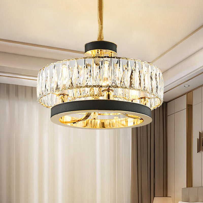 Crystal Encrusted Circle Hanging Lamp Modernism 5-Light Living Room Ceiling Chandelier in Black Black Clearhalo 'Ceiling Lights' 'Chandeliers' 'Glass shade' 'Glass' 'Modern Chandeliers' 'Modern' 'Pendant Lights' Lighting' 790481