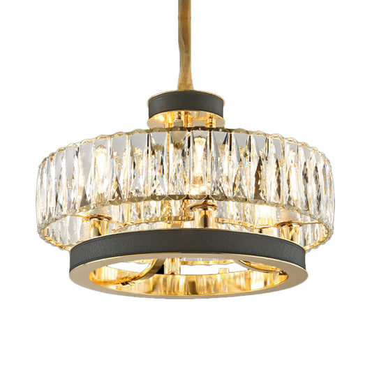 Crystal Encrusted Circle Hanging Lamp Modernism 5-Light Living Room Ceiling Chandelier in Black Clearhalo 'Ceiling Lights' 'Chandeliers' 'Glass shade' 'Glass' 'Modern Chandeliers' 'Modern' 'Pendant Lights' Lighting' 790483