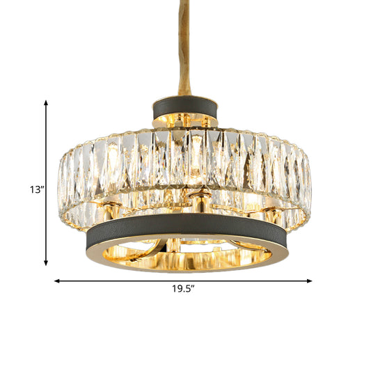 Crystal Encrusted Circle Hanging Lamp Modernism 5-Light Living Room Ceiling Chandelier in Black Clearhalo 'Ceiling Lights' 'Chandeliers' 'Glass shade' 'Glass' 'Modern Chandeliers' 'Modern' 'Pendant Lights' Lighting' 790484