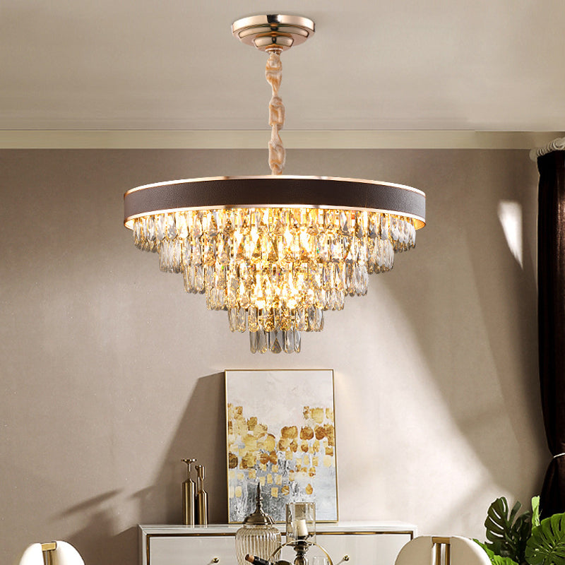 Gold 6-Tier Tapered Pendant Light Contemporary Crystal 9 Bulbs Dining Room Chandelier Gold Clearhalo 'Ceiling Lights' 'Chandeliers' 'Modern Chandeliers' 'Modern' Lighting' 790485