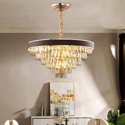 Gold 6-Tier Tapered Pendant Light Contemporary Crystal 9 Bulbs Dining Room Chandelier Gold Clearhalo 'Ceiling Lights' 'Chandeliers' 'Modern Chandeliers' 'Modern' Lighting' 790485