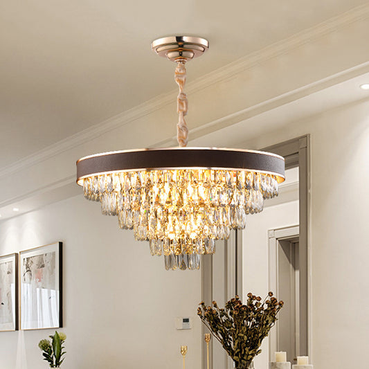 Gold 6-Tier Tapered Pendant Light Contemporary Crystal 9 Bulbs Dining Room Chandelier Clearhalo 'Ceiling Lights' 'Chandeliers' 'Modern Chandeliers' 'Modern' Lighting' 790486
