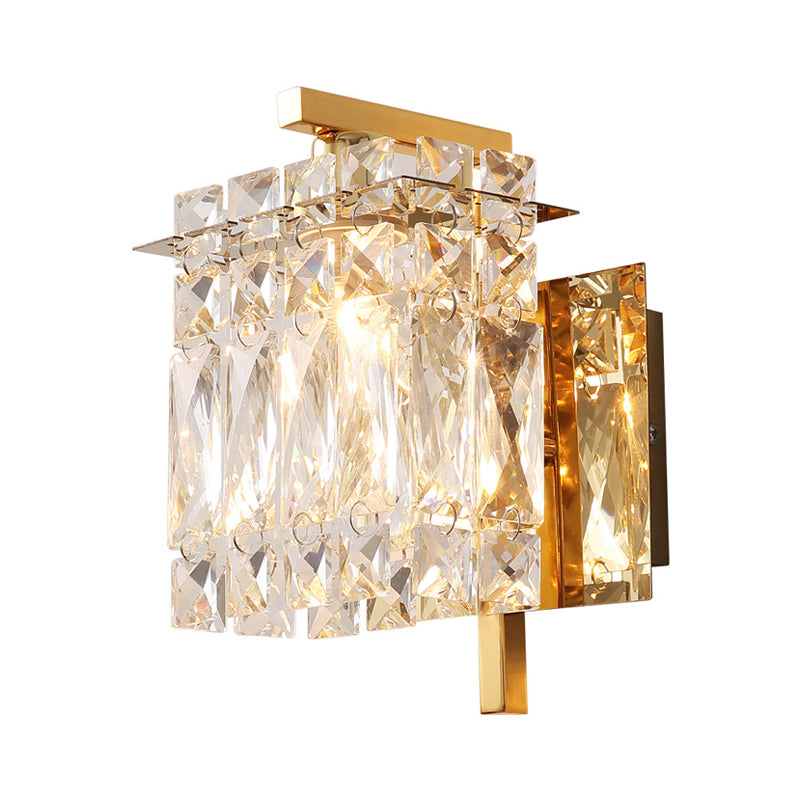 Faceted Crystal Rectangle Wall Lighting Fixture Modernism 1/2-Light Bedroom Sconce Light in Gold/Chrome Clearhalo 'Cast Iron' 'Glass' 'Industrial' 'Modern wall lights' 'Modern' 'Tiffany' 'Traditional wall lights' 'Wall Lamps & Sconces' 'Wall Lights' Lighting' 790531