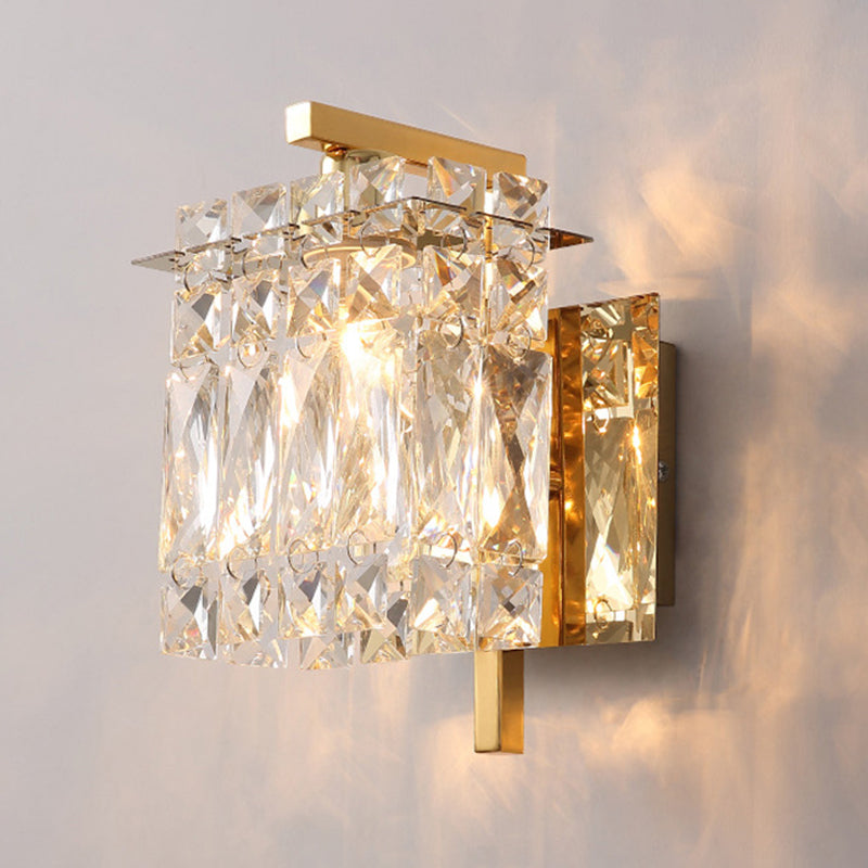Faceted Crystal Rectangle Wall Lighting Fixture Modernism 1/2-Light Bedroom Sconce Light in Gold/Chrome Clearhalo 'Cast Iron' 'Glass' 'Industrial' 'Modern wall lights' 'Modern' 'Tiffany' 'Traditional wall lights' 'Wall Lamps & Sconces' 'Wall Lights' Lighting' 790532