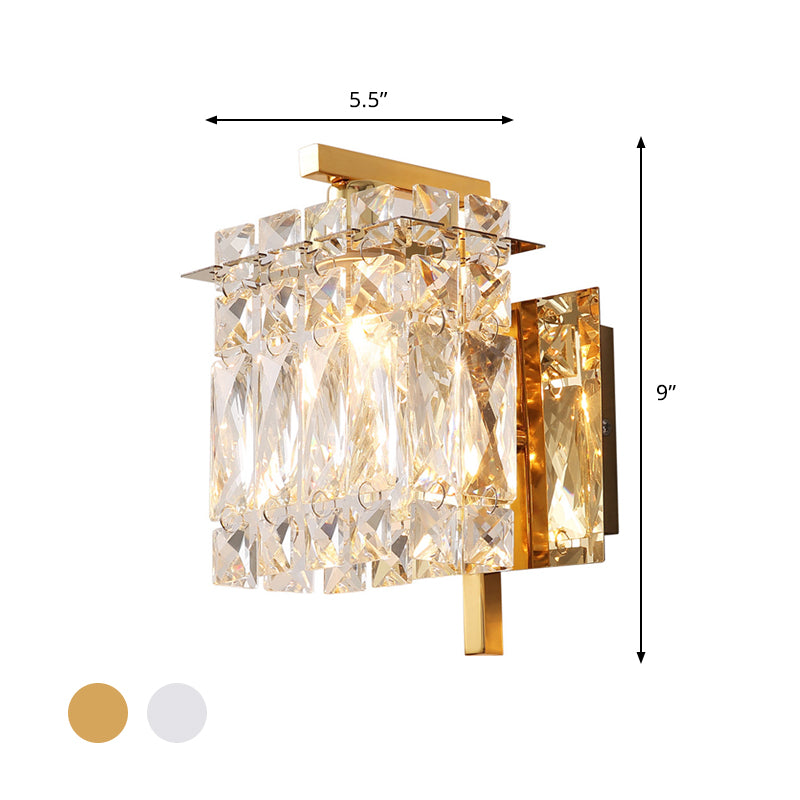 Faceted Crystal Rectangle Wall Lighting Fixture Modernism 1/2-Light Bedroom Sconce Light in Gold/Chrome Clearhalo 'Cast Iron' 'Glass' 'Industrial' 'Modern wall lights' 'Modern' 'Tiffany' 'Traditional wall lights' 'Wall Lamps & Sconces' 'Wall Lights' Lighting' 790533