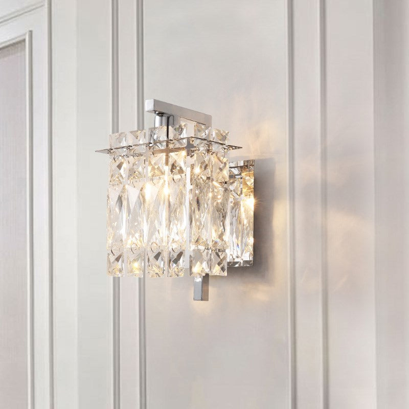 Faceted Crystal Rectangle Wall Lighting Fixture Modernism 1/2-Light Bedroom Sconce Light in Gold/Chrome Clearhalo 'Cast Iron' 'Glass' 'Industrial' 'Modern wall lights' 'Modern' 'Tiffany' 'Traditional wall lights' 'Wall Lamps & Sconces' 'Wall Lights' Lighting' 790535
