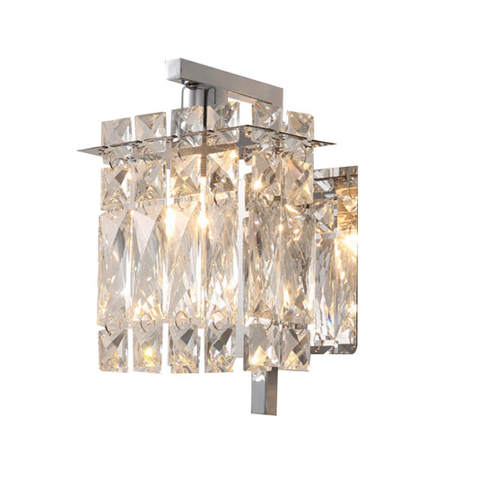 Faceted Crystal Rectangle Wall Lighting Fixture Modernism 1/2-Light Bedroom Sconce Light in Gold/Chrome Clearhalo 'Cast Iron' 'Glass' 'Industrial' 'Modern wall lights' 'Modern' 'Tiffany' 'Traditional wall lights' 'Wall Lamps & Sconces' 'Wall Lights' Lighting' 790536