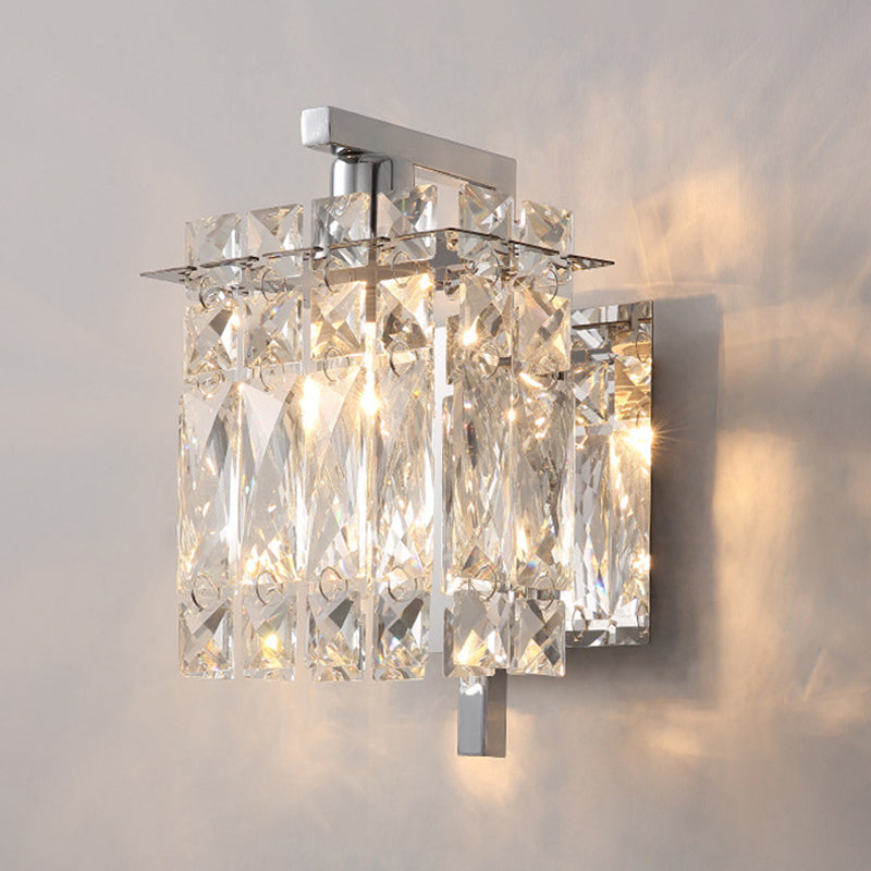Faceted Crystal Rectangle Wall Lighting Fixture Modernism 1/2-Light Bedroom Sconce Light in Gold/Chrome Clearhalo 'Cast Iron' 'Glass' 'Industrial' 'Modern wall lights' 'Modern' 'Tiffany' 'Traditional wall lights' 'Wall Lamps & Sconces' 'Wall Lights' Lighting' 790537