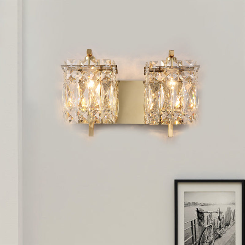 Faceted Crystal Rectangle Wall Lighting Fixture Modernism 1/2-Light Bedroom Sconce Light in Gold/Chrome Clearhalo 'Cast Iron' 'Glass' 'Industrial' 'Modern wall lights' 'Modern' 'Tiffany' 'Traditional wall lights' 'Wall Lamps & Sconces' 'Wall Lights' Lighting' 790539