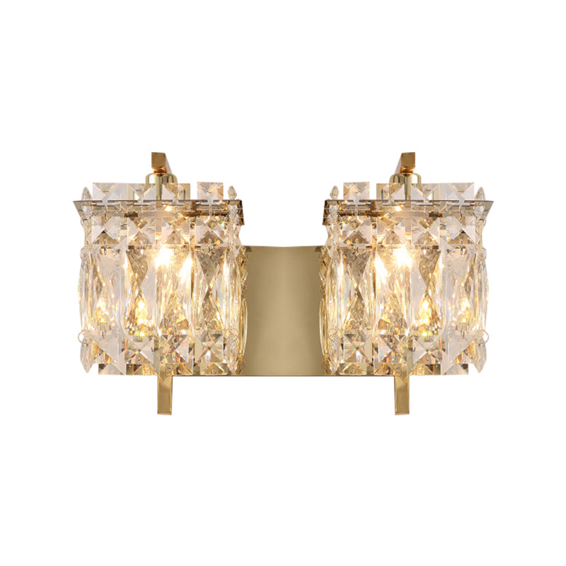 Faceted Crystal Rectangle Wall Lighting Fixture Modernism 1/2-Light Bedroom Sconce Light in Gold/Chrome Clearhalo 'Cast Iron' 'Glass' 'Industrial' 'Modern wall lights' 'Modern' 'Tiffany' 'Traditional wall lights' 'Wall Lamps & Sconces' 'Wall Lights' Lighting' 790540
