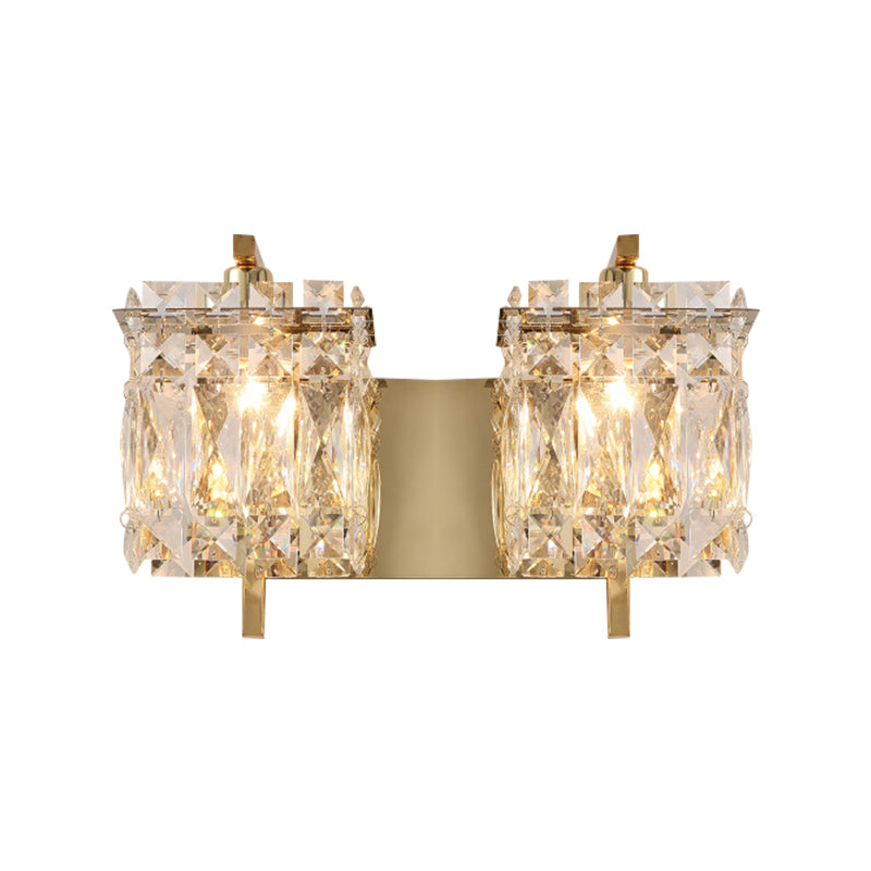 Faceted Crystal Rectangle Wall Lighting Fixture Modernism 1/2-Light Bedroom Sconce Light in Gold/Chrome Clearhalo 'Cast Iron' 'Glass' 'Industrial' 'Modern wall lights' 'Modern' 'Tiffany' 'Traditional wall lights' 'Wall Lamps & Sconces' 'Wall Lights' Lighting' 790540