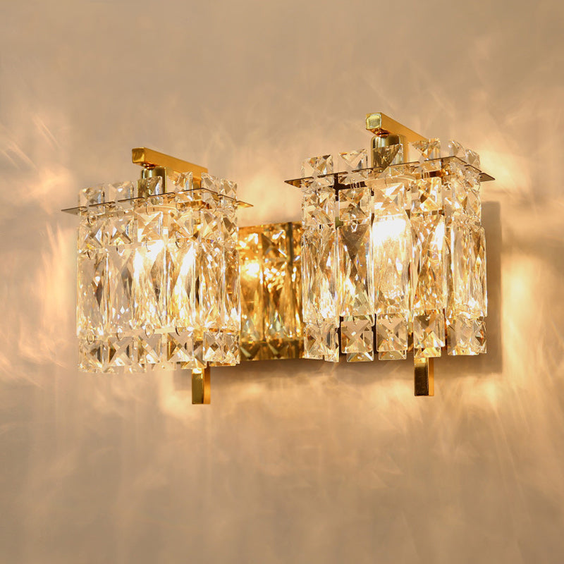 Faceted Crystal Rectangle Wall Lighting Fixture Modernism 1/2-Light Bedroom Sconce Light in Gold/Chrome Clearhalo 'Cast Iron' 'Glass' 'Industrial' 'Modern wall lights' 'Modern' 'Tiffany' 'Traditional wall lights' 'Wall Lamps & Sconces' 'Wall Lights' Lighting' 790541