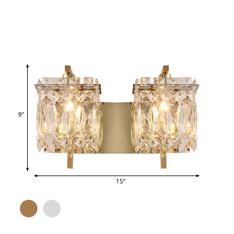Faceted Crystal Rectangle Wall Lighting Fixture Modernism 1/2-Light Bedroom Sconce Light in Gold/Chrome Clearhalo 'Cast Iron' 'Glass' 'Industrial' 'Modern wall lights' 'Modern' 'Tiffany' 'Traditional wall lights' 'Wall Lamps & Sconces' 'Wall Lights' Lighting' 790542