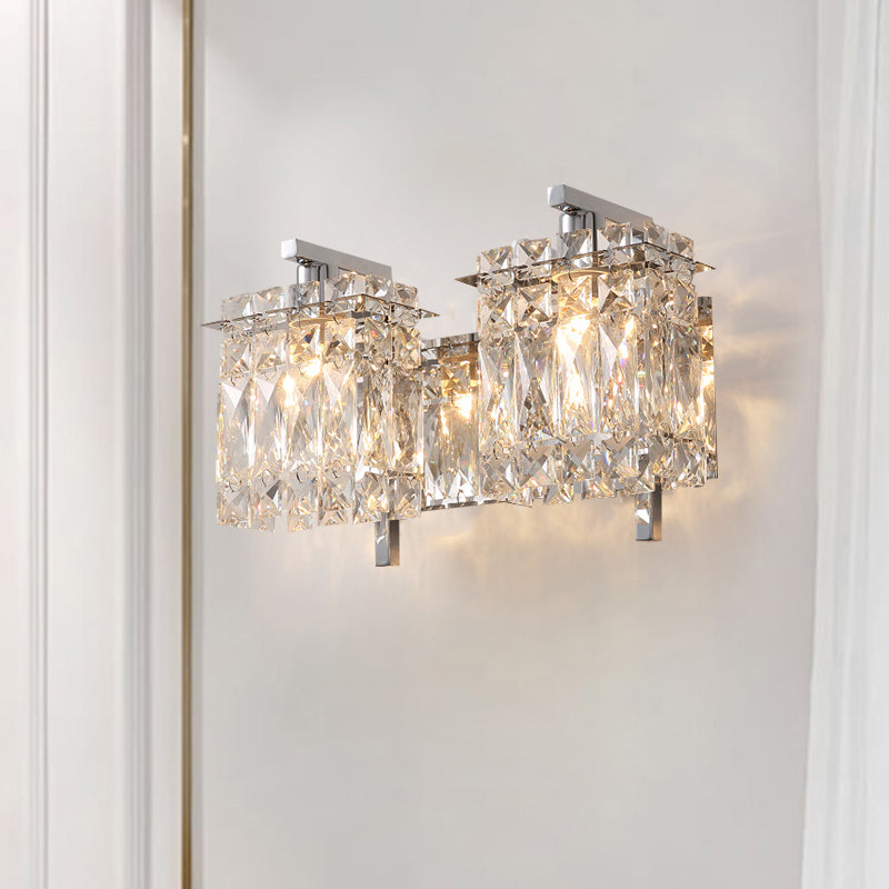 Faceted Crystal Rectangle Wall Lighting Fixture Modernism 1/2-Light Bedroom Sconce Light in Gold/Chrome Clearhalo 'Cast Iron' 'Glass' 'Industrial' 'Modern wall lights' 'Modern' 'Tiffany' 'Traditional wall lights' 'Wall Lamps & Sconces' 'Wall Lights' Lighting' 790544
