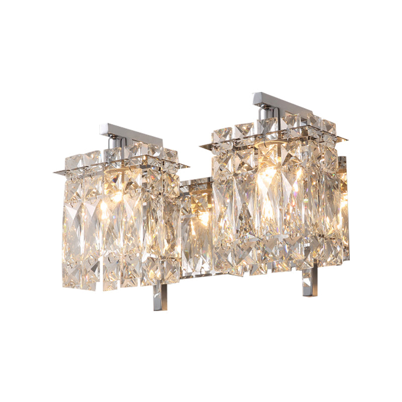 Faceted Crystal Rectangle Wall Lighting Fixture Modernism 1/2-Light Bedroom Sconce Light in Gold/Chrome Clearhalo 'Cast Iron' 'Glass' 'Industrial' 'Modern wall lights' 'Modern' 'Tiffany' 'Traditional wall lights' 'Wall Lamps & Sconces' 'Wall Lights' Lighting' 790545