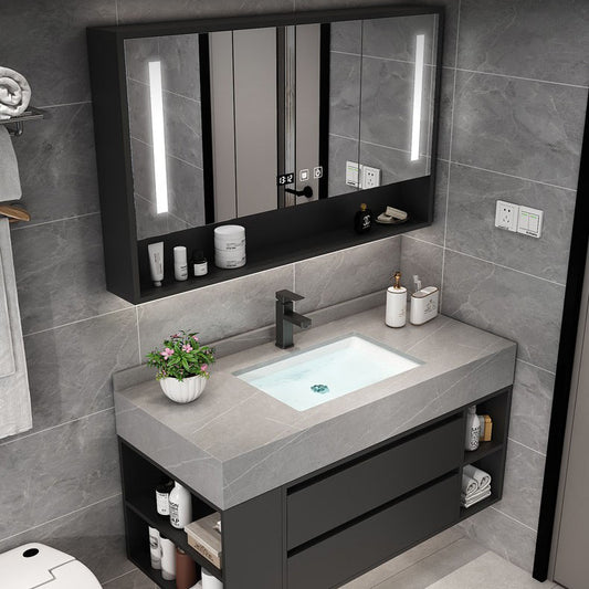 Wall Mount Mirror Included Sink Vanity with Drawers Faucet for Bathroom Clearhalo 'Bathroom Remodel & Bathroom Fixtures' 'Bathroom Vanities' 'bathroom_vanities' 'Home Improvement' 'home_improvement' 'home_improvement_bathroom_vanities' 7905451